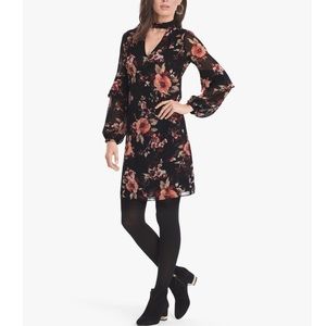 White House Black Market Long-Sleeve Floral Choker Shift Dress Size S NW…
